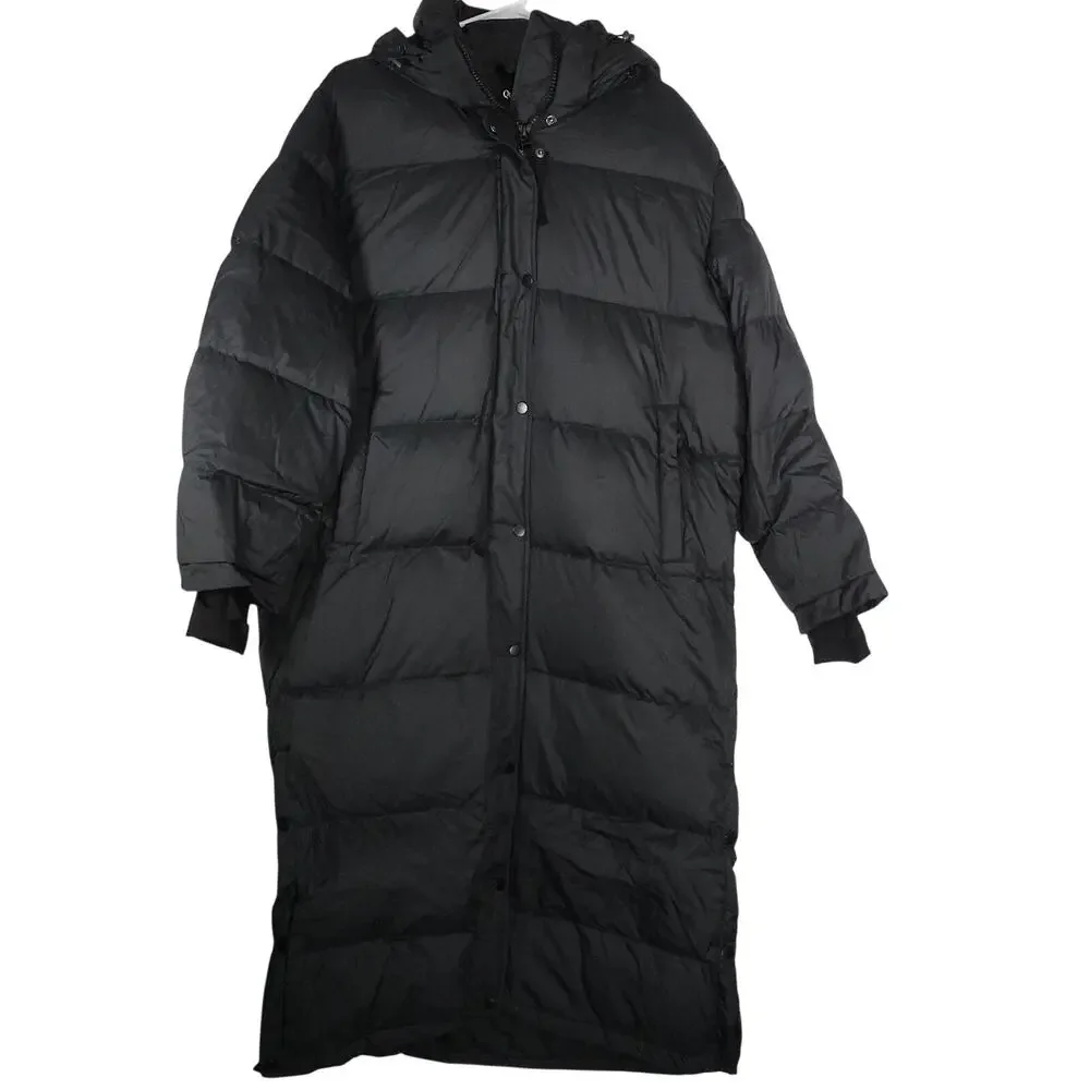 NWOT Quince Women's Responsible Down Long Puffer Jacket XL Hooded Black $200 Y2K